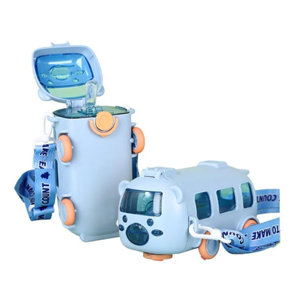 Bus Shape School Water Bottle | 500ml | With Strap | Cute & Leak-Proof