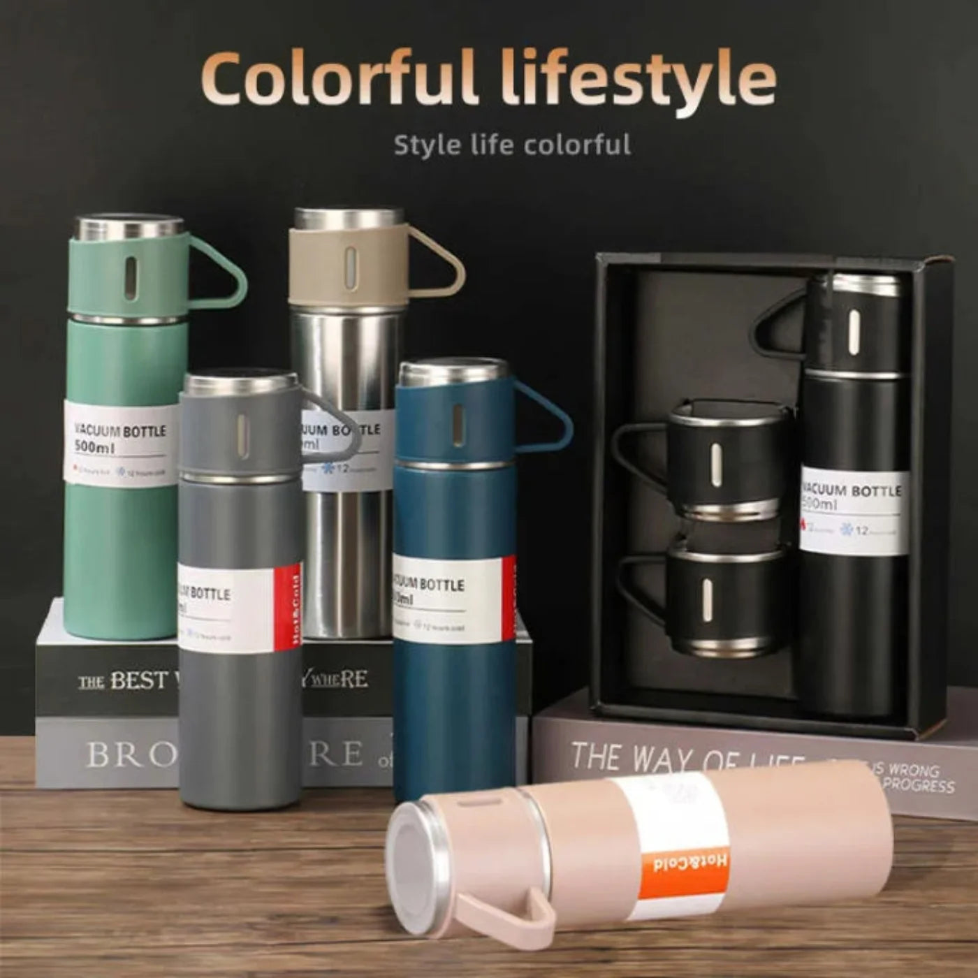 3 Cup 500ML Double-Layer Stainless Steel Vacuum Flask Set | Hot & Cold