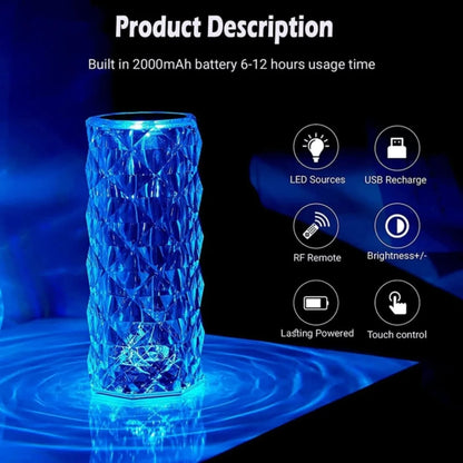 16 Colors Diamond Rose Crystal Touch Lamp
